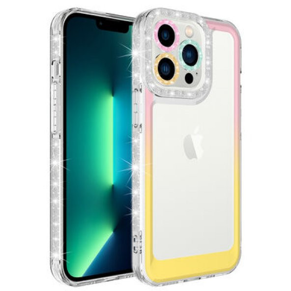 Apple iPhone 14 Pro Uyumlu Kılıf Kamera Korumalı Simli Renkli Geçişli Parlak Kapak