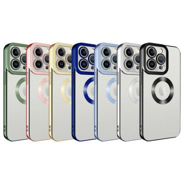 Apple iPhone 13 Pro Max Kılıf Kamera Korumalı Kenarları Renkli Şeffaf Logo Gösteren Parlak Kapak