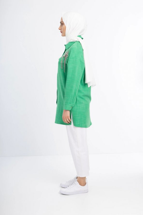 TAŞLI TUNİK GÖMLEK - Benetton Yeşil - 2