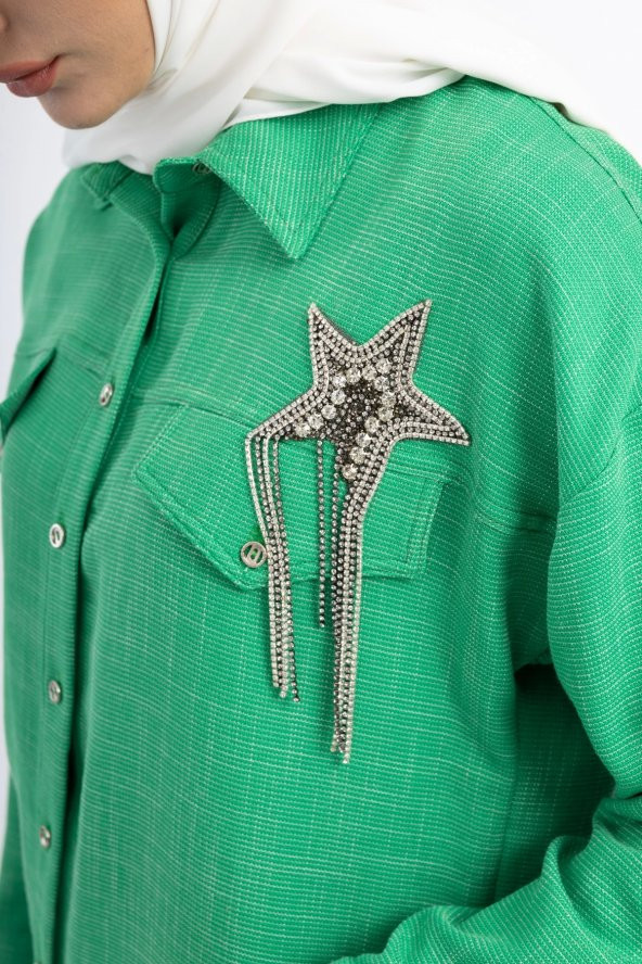 TAŞLI TUNİK GÖMLEK - Benetton Yeşil - 8