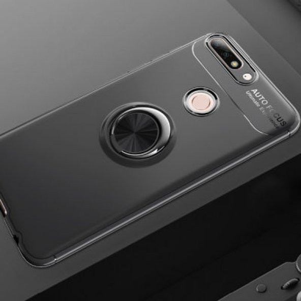 Huawei Y7 2018 Uyumlu Kılıf Kamera Korumalı Renkli Yüzüklü Standlı Koruyucu Kapak