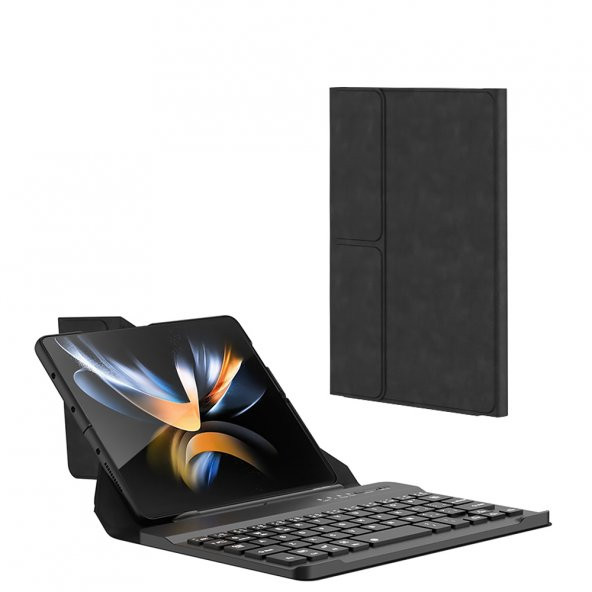 Samsung Galaxy Z Fold 2 Kılıf Standlı Klavyeli Kalem Bölmeli Yeni Seri Kıpta Keyboard Set Kılıf