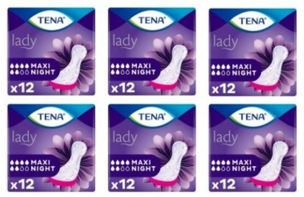 Tena Lady Maxi Night 6 Damla Kadın Mesane Pedi 12Li 6 Paket / 72 Adet