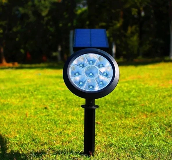 18w Led Solar Kazıklı Çim Armatür Cata Güneş Enerjili Çim Lambası Bahçe Aydınlatma Yeşil Renk Işık - Resim 2