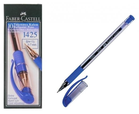 Faber Castell 1425 Tükenmez Kalem 0.7 mm İğne Uçlu mavi 10lu Paket