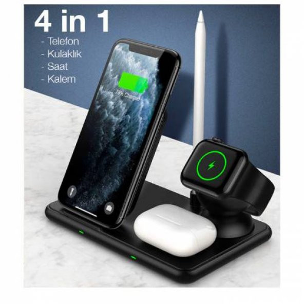 Polham 15W 4in1 Kablosuz Şarj Aleti, Telefon, Kulaklık, Saat ve Kalem İçin Kablosuz Şarj Aleti - 2