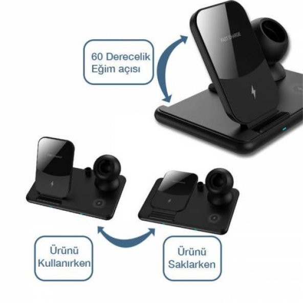 Polham 15W 4in1 Kablosuz Şarj Aleti, Telefon, Kulaklık, Saat ve Kalem İçin Kablosuz Şarj Aleti - 3