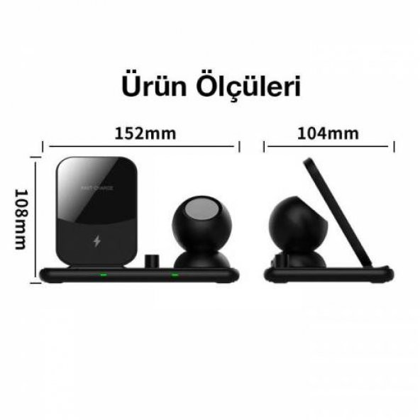 Polham 15W 4in1 Kablosuz Şarj Aleti, Telefon, Kulaklık, Saat ve Kalem İçin Kablosuz Şarj Aleti - 5