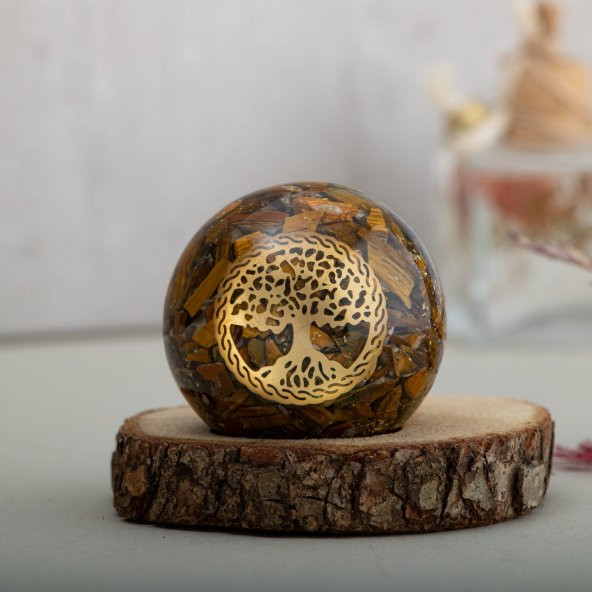 Kaplan Gözü Hayat Ağaçı Doğal Taş Organit Küre - 2