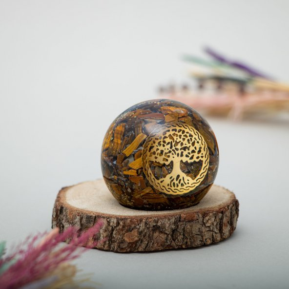 Kaplan Gözü Hayat Ağaçı Doğal Taş Organit Küre - 3