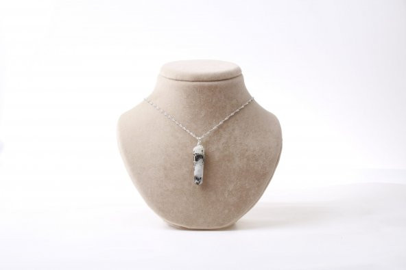 Rutilli Kuvars Doğal Taş Kolye Ucu 3x1 cm, Gümüş Zincir - 2