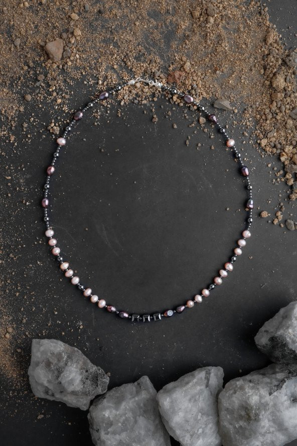 Lina, Hematit Aksesuarlı İnci Kolye - 2