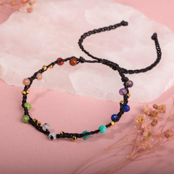 Çakra-Jasper-Yeşim-Amazonit-Lapis-Güneş Taşı-Ametist-Ay Taşı Doğal Taş Bileklik - 4