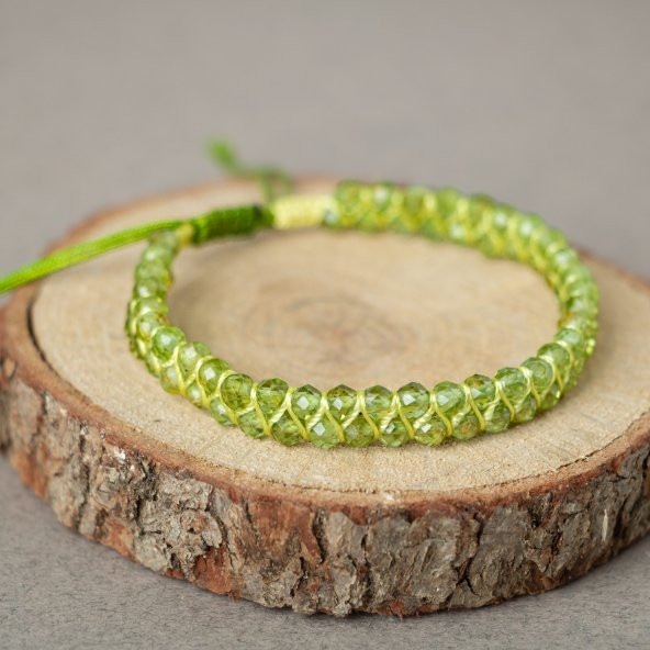Zebercet Peridot 3-4mm Çift Sıra Doğal Taş Bileklik - 6