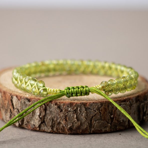 Zebercet Peridot 3-4mm Çift Sıra Doğal Taş Bileklik - 7
