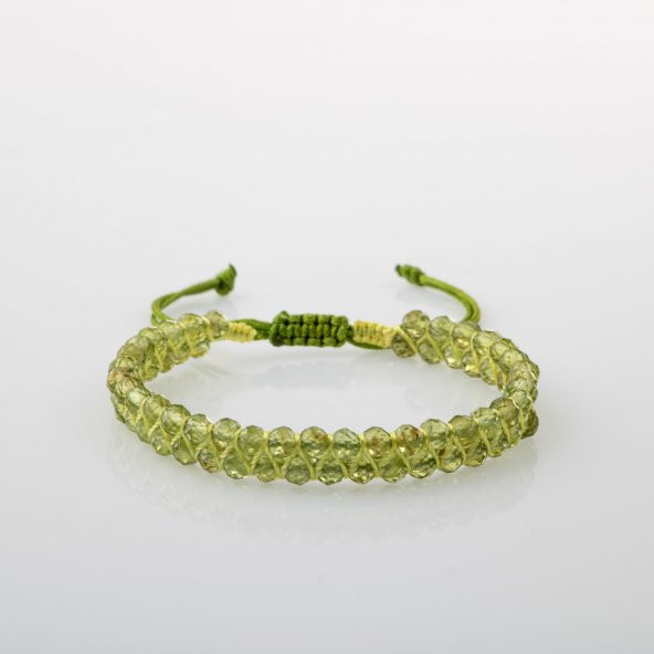 Zebercet Peridot 3-4mm Çift Sıra Doğal Taş Bileklik - 8