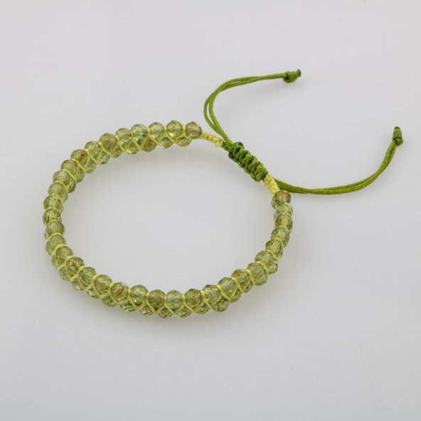 Zebercet Peridot 3-4mm Çift Sıra Doğal Taş Bileklik - 9