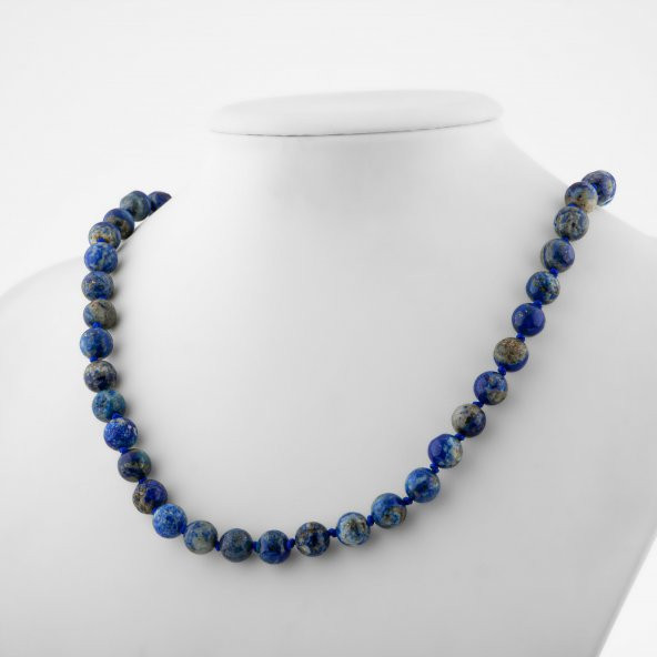 Lapis Lazuli 8 mm Düğümlü Doğal Taş Kolye - 2