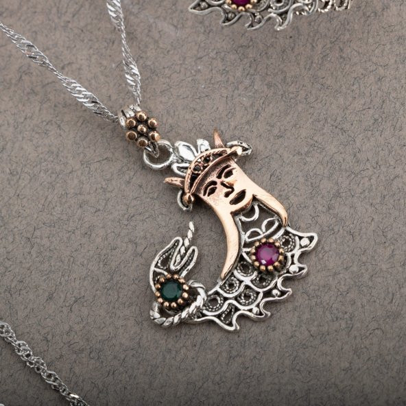 Şahmeran Telkari Doğal Taş Gümüş Kolye - Resim 2