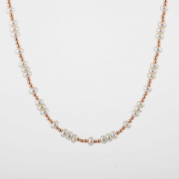 İnci-Hematit Doğal Taş Gümüş Kolye