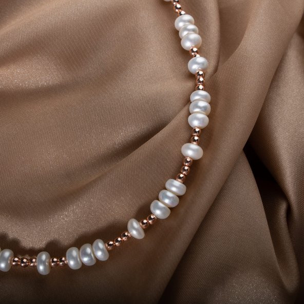 İnci-Hematit Doğal Taş Gümüş Kolye - 4