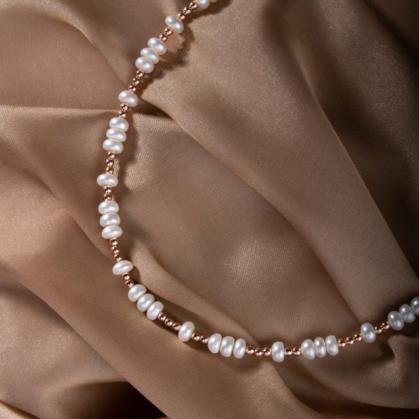 İnci-Hematit Doğal Taş Gümüş Kolye - 6