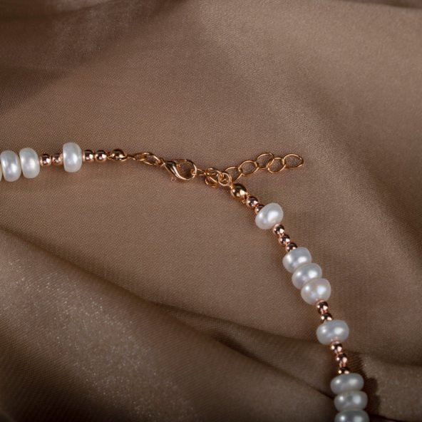 İnci-Hematit Doğal Taş Gümüş Kolye - 7