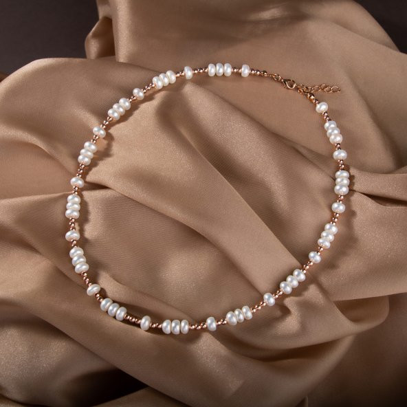 İnci-Hematit Doğal Taş Gümüş Kolye - 10