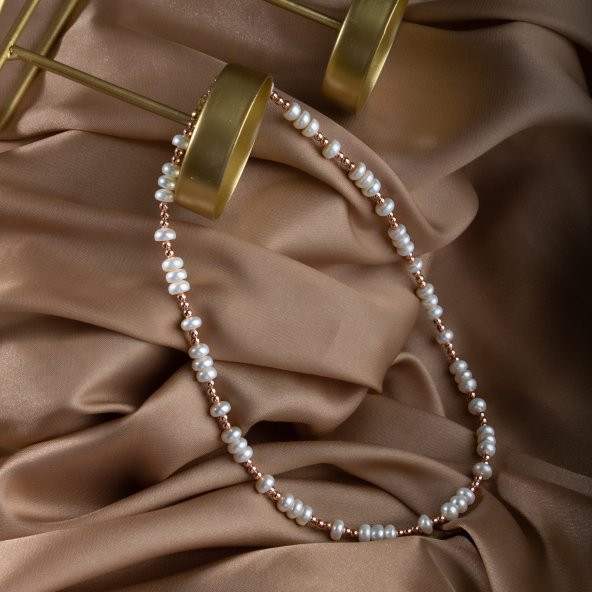 İnci-Hematit Doğal Taş Gümüş Kolye - 11