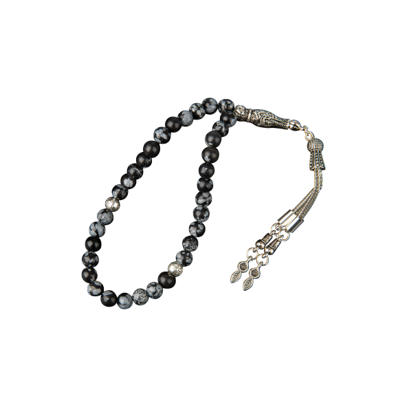 Karlı Obsidyen Doğal Taş Tesbih 33lük - 6mm