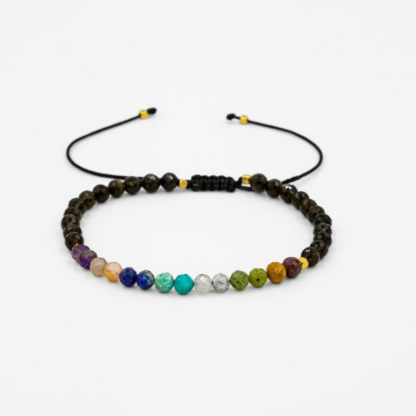 Çakra-Obsidyen-Jasper-Yeşim-Amazonit-Lapis-Güneş Taşı-Ametist Doğal Taş Bileklik