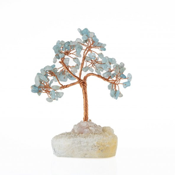 Akuamarin-Kristal Kuvars Doğal Taş Dekoratif Ağaç