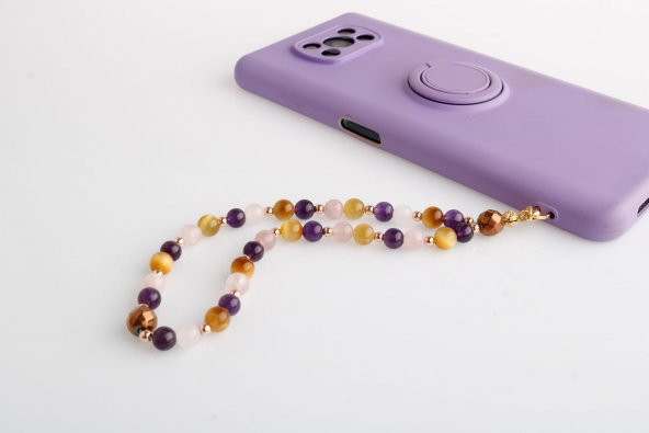 Ametist, Pembe Kuvars, Kaplan Gözü Doğal Taş Telefon İpi - 3