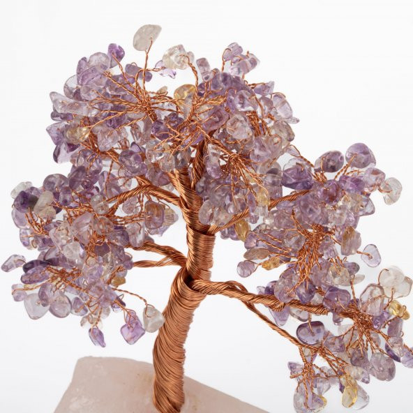 Ametrin-Pembe Kuvars Doğal Taş Dekoratif Ağaç - 3