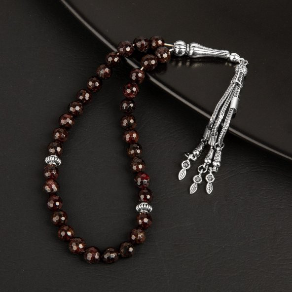 Bordo Granat Lal Doğal Taş Tesbih 33lük - 8mm - 2