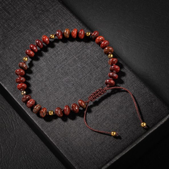 Dragon Jasper-Hematit Doğal Taş Erkek Tasarım Bileklik - 2