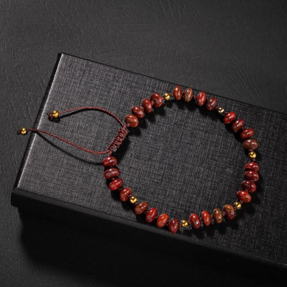 Dragon Jasper-Hematit Doğal Taş Erkek Tasarım Bileklik - 3