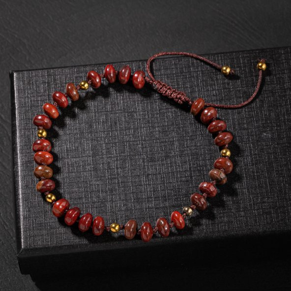 Dragon Jasper-Hematit Doğal Taş Erkek Tasarım Bileklik - 4