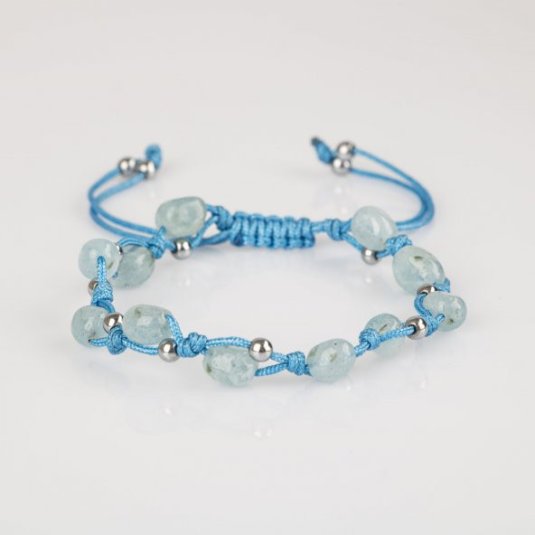 Akuamarin Natürel Kesim Doğal Taş Makrome Bileklik - Resim 5