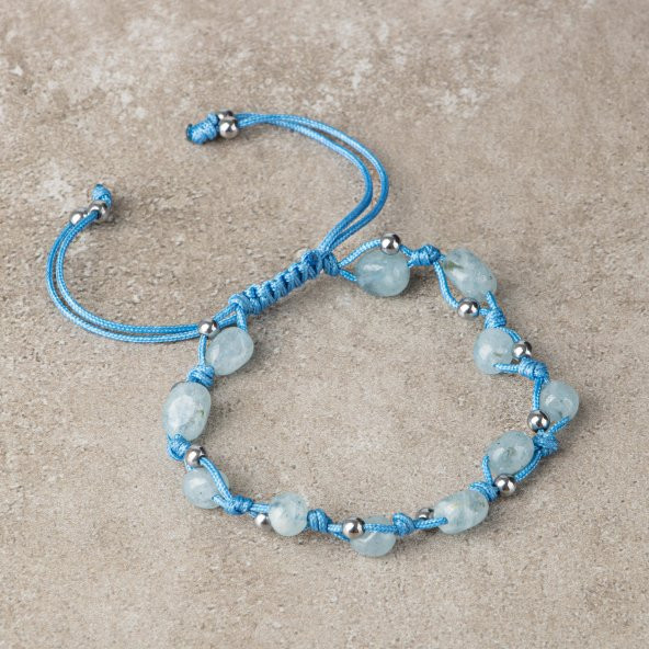 Akuamarin Natürel Kesim Doğal Taş Makrome Bileklik - Resim 6