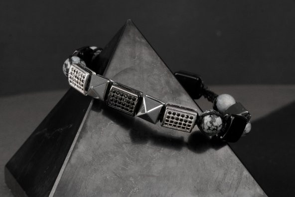 Obsidyen-Karlı Obsidyen-Hematit Zirkon Doğal Taş Bileklik - 5