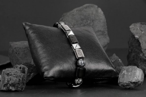 Obsidyen-Karlı Obsidyen-Hematit Zirkon Doğal Taş Bileklik - 8