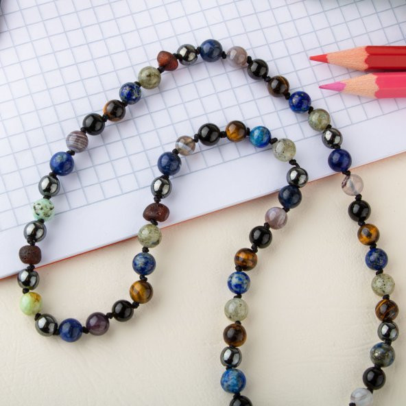 Öğrenci Kolyesi Doğal Taş 6mm Düğümlü Kolye - 4