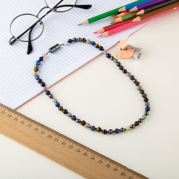 Öğrenci Kolyesi Doğal Taş 6mm Düğümlü Kolye - 5