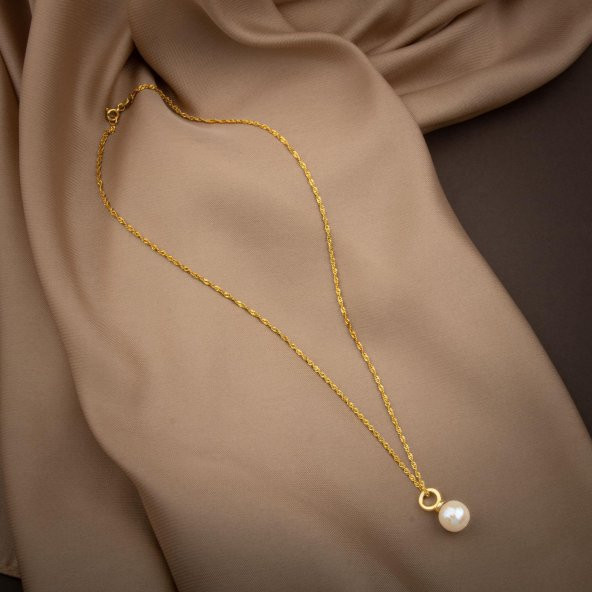 İnci Doğal Taş Gümüş Tasarım Zincir Kolye - 50cm - 3