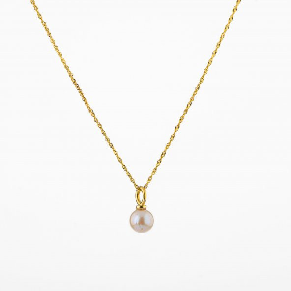 İnci Doğal Taş Gümüş Tasarım Zincir Kolye - 50cm - 5