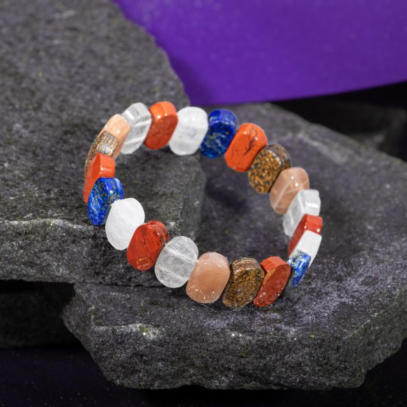 Yay Burcu Bileklik Ay Taşı, Bronzit, Güneş Taşı, Jasper, Lapis Lazuli, Selenit - 3
