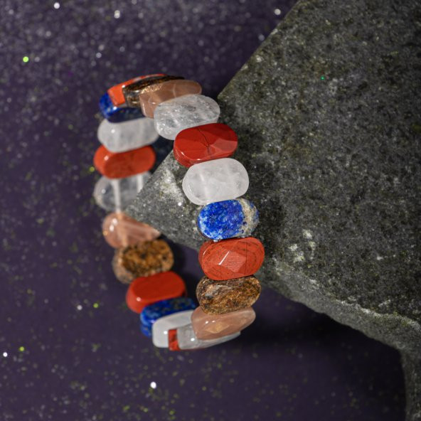 Yay Burcu Bileklik Ay Taşı, Bronzit, Güneş Taşı, Jasper, Lapis Lazuli, Selenit - 8