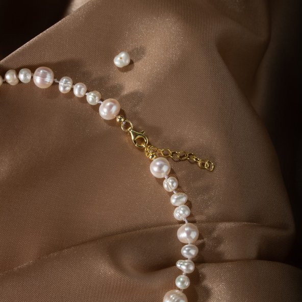 İnci-Zebercet Doğal Taş Gümüş Kolye - 5