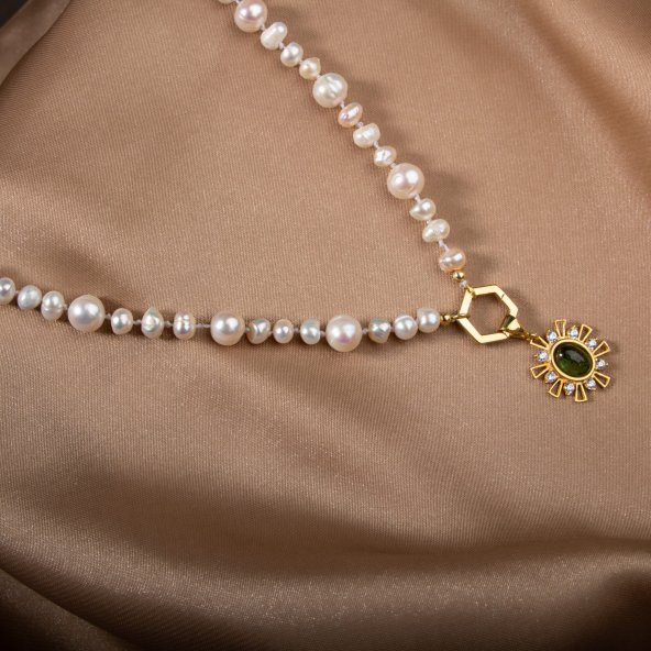 İnci-Zebercet Doğal Taş Gümüş Kolye - 6